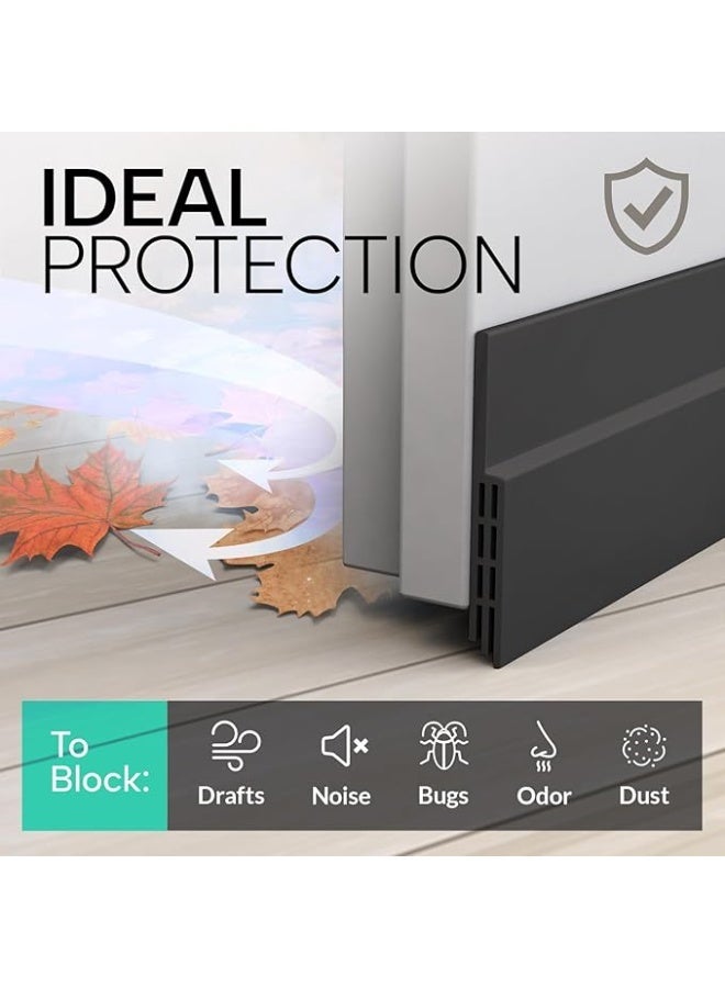 شريط عازل تحت الباب لمانع تسرب الهواء صوتي مطاطي أسفل مع عرض أقوى للأبواب الداخلية والخارجية لحماية ضد المسودات والغبار والضوضاء والحيوانات (1 متر، لون أسود) - Image 1